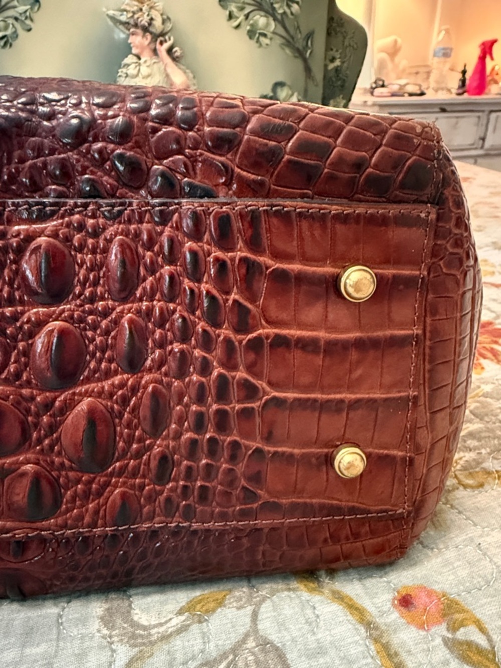 Brahmin Croc-Embossed Leather Tote in Burgundy - Picture 7 of 14